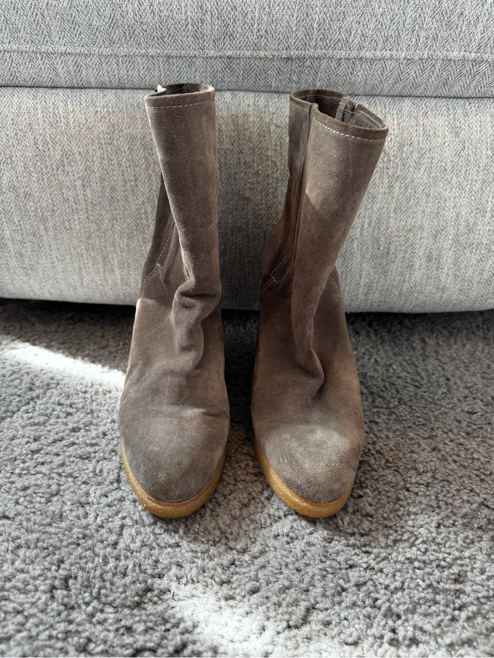Stuart Weitzman Dark Brown Suede Mid-Calf Heeled Boots